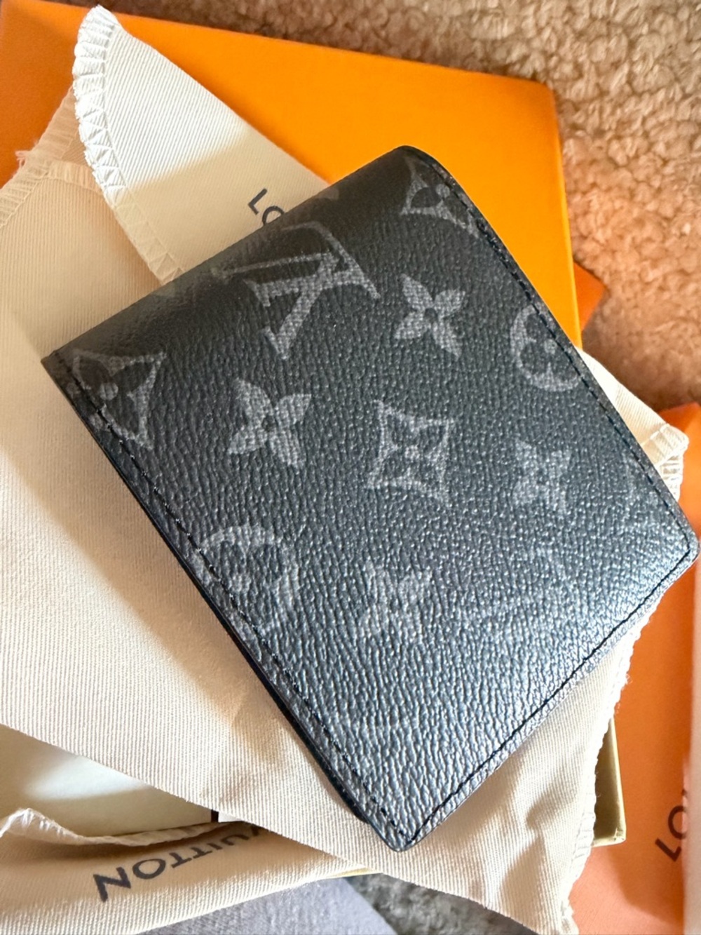 Fashion  Black and Gray Monogram Bifold Wallet